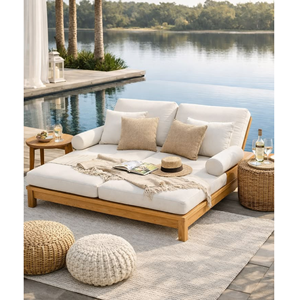 Luxury Teak <b>Outdoor</b> Daybed <b>Sofa</b> with Cushions Modern Poolside Lounge Furniture Indonesia Supplier - Product Image 1