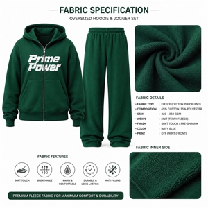 <b>Prime</b> Power Women's Green Fleece Hoodie Jogger Set Casual Two Piece Tracksuit Full Length Loose Fit All Season Streetwear Outfit - Product Image 6