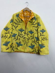 Chaqueta Suzani de Algodón TNT con Bordado Floral Verde Bohemio de Doble Pieza, Cuello Mandarín, Hecha a Mano, Étnica, para Invierno, Resistente al Viento y Gruesa - Product Image 1