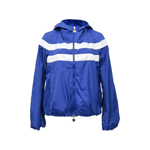 Veste coupe-vent à capuche rayée bleu et blanc unisexe, légère, imperméable, avec fermeture éclair, doublure en microfleece, vêtement d'extérieur - Product Image 1