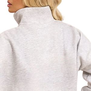Sweat-shirt à col montant gris clair pour femme, coupe oversize, manches longues, style streetwear décontracté, coupe ample, pour le quotidien - Product Image 3
