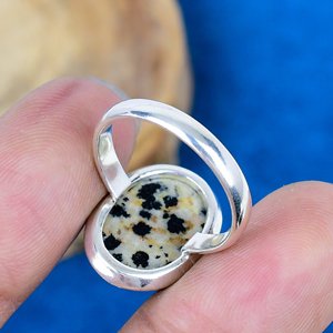 Handmade Natural Dalmatian Jasper Oval Shape Gemstone Ring 925 Sterling Silver Ring - Product Image 4