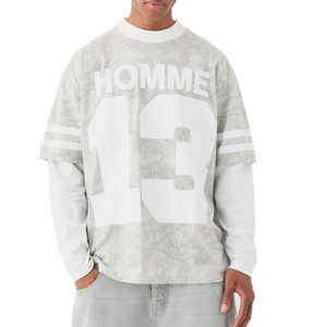 Camiseta de manga larga de doble capa con estampado gráfico personalizado para hombre, estilo vintage, informal, de algodón. - Product Image 1