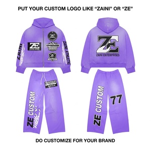 Conjunto Deportivo de Felpa de Algodón y Poliéster de Primera Calidad, 320 GSM, Color Lavanda y Negro, con Logotipo Personalizado, Ropa Urbana - Product Image 1