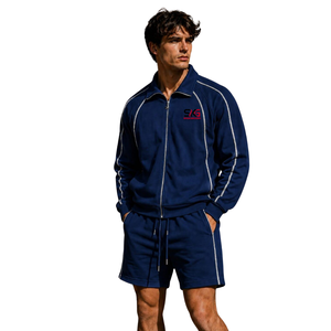 <b>Orange</b> <b>Men</b> Tracksuit Set Reflective Stripe Zip Up Jacket Drawstring <b>Shorts</b> Custom Logo Sportswear - Product Image 4