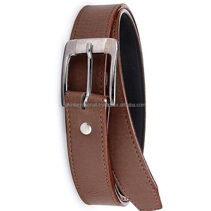 Cinturón informal de cuero de vaca de grano completo sólido de alta calidad para hombre con costuras de borde fuerte y hebilla de latón niquelado - Product Image 1