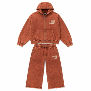 Conjunto de chándal para hombre con efecto desgastado, estilo oversize, sudadera con capucha y jogger, ropa urbana, fábrica mayorista de ropa personalizada - Product Image 1