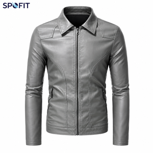 High Quality Custom Leather <b>Jackets</b> High Street Men's <b>Winter</b> Stand Zipper Front Cow Skin Non woven Fabric <b>Waterproof</b> Breathable - Product Image 1
