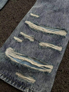 Jeans en denim pour homme 2026 de haute qualité, coupe évasée, déchirés et usés, style streetwear hip-hop Y2K, en coton, OEM ODM - Product Image 5