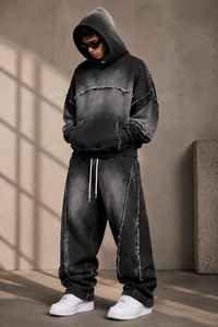 Black Tracksuit <b>Set</b> Stylish Casual Sportswear Hoodie Jacket <b>Matching</b> <b>Jogger</b> Pants Athletic Activewear Streetwear Outfit - Product Image 3