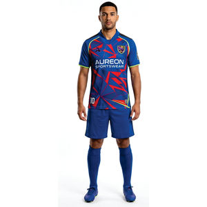 Men's Geometric Print Soccer Jersey V-Neck Short Sleeve Moisture Wicking <b>Athletic</b> Uniform - Product Image 1