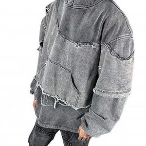 100% Cotton Heavy Weight Distressed <b>Black</b> Acid Washed <b>men's</b> <b>hoodie</b> Blank <b>Men's</b> Pullover Vintage Winter <b>men's</b> hoodies 2026 - Product Image 4