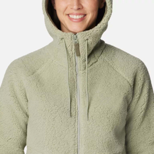 Women's Sage Green Zip Up Hooded <b>Sherpa</b> <b>Fleece</b> Jacket Long Coat - Product Image 6