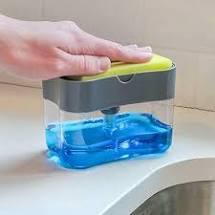 Distributeur de savon moderne en plastique pour évier avec fonction de nettoyage facile, liquide bleu visible - Product Image 2