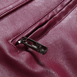 Veste de moto unisexe en cuir PU rouge coupe-vent à séchage rapide, col rabattu, coupe ajustée, manches classiques, style hiver, fermeture éclair - Product Image 5
