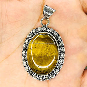 Pendentif en argent sterling massif 925 oeil de tigre pendentif en pierre précieuse bijoux en argent faits à la main bijoux oeil de tigre cadeaux de noël pour elle - Product Image 1