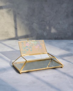 Antique Style Beautiful Modernist Glass Jewelry <b>Box</b> with Metal Edges for Necklace <b>Earring</b> & Bracalete Storage - Product Image 2