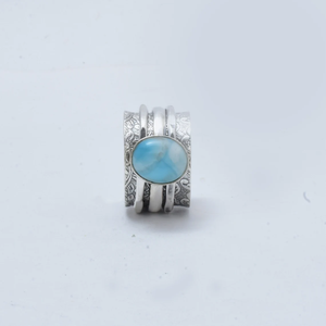 Natural Larimar Gemstone <b>Silver</b> <b>Ring</b> 925 Sterling <b>Silver</b> <b>Spinner</b> <b>Ring</b> Textured Band Wedding Anniversary Gift Larimar Jewelry - Product Image 2