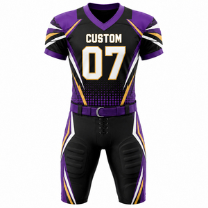 Ensemble de maillot et pantalon de football américain personnalisé, sublimé, col en V, manches courtes, anti-transpiration, ajusté, pour hommes adultes, kit d'équipe - Product Image 1