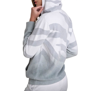 Sweat-shirt à capuche à imprimé géométrique unisexe, coupe classique, respirant, tricoté, décontracté, motif gris et blanc, printemps - Product Image 5