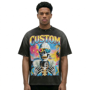 T-shirt graphique surdimensionné personnalisé, imprimé crâne vintage, streetwear vieilli, 100% coton écologique, 300g, tissu épais, marque privée - Product Image 6