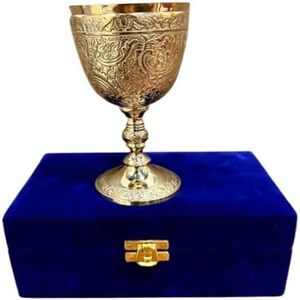 Gobelet à vin en laiton fait main, style vintage, poli, pour bar (200 ml) avec étui en velours bleu - Product Image 1