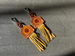 Cheveux personnalisés sur porte-clés en cuir usiné porte-clés en cuir tournesol cousu à la main porte-clés Cowgirl en cuir véritable occidental - Product Image 5