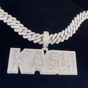 Pendentif Lettre KASH Plaqué Or 18K Alliage Cristal Strass Style Hiphop Bijou Homme Cadeau - Product Image 1