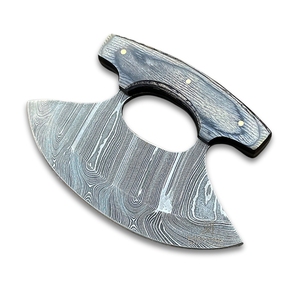 Couteau Ulu artisanal en acier Damas avec manche en bois – Couteau de chef premium à lame oscillante pour l'extérieur - Product Image 1