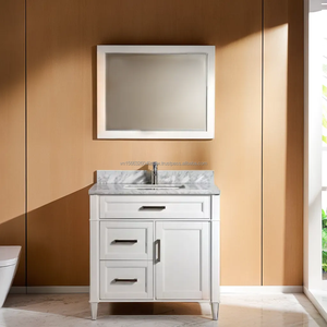 36 Inch Modern Luxury Vanity Mirror Set with Fashional Vanity Set Cabinet Single Sink Mirror Bathroom Vanity Marble Top - Product Image 1