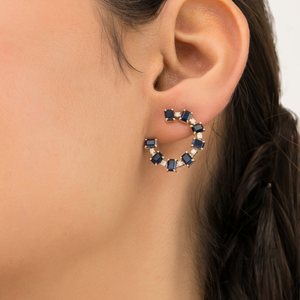 New Style 4.07 Ct. Blue Sapphire & Diamond Handmade Open Hoop Push <b>Back</b> <b>Earrings</b> For Women 14K Real Yellow Gold Trending Jewelry - Product Image 2