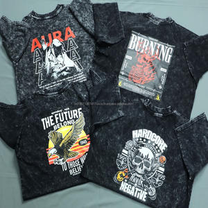 Camisetas de hombre de corte holgado, estilo vintage, con estampado batik, lavado a la piedra y efecto ácido, bordado a máquina, de tejido grueso, en stock. - Product Image 5