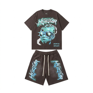CLOVIX SPORTS Summer Mens Graphic T <b>Shirt</b> and Shorts Set Heavyweight Cotton Oversized Streetwear Summer Two Piece - Product Image 2