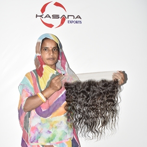 Cheveux humains indiens 13*4 Frontal Temple Bundles, traitement naturel, sans dentelle, pour perruques, tressage à la machine, double trame, Deep Wave - Product Image 2