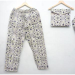 ART&ART Conjunto de pijamas 100% algodón con estampado floral hecho a mano, ropa de dormir informal de manga larga con cuello redondo para todas las estaciones - Product Image 4