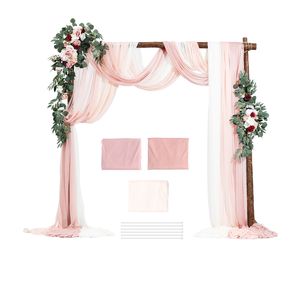 Kit di Fiori Naturali Rosa per Arco Nuziale (Confezione da 5) - 2 Composizioni Floreali + 3 Drappeggi Trasparenti - Product Image 1