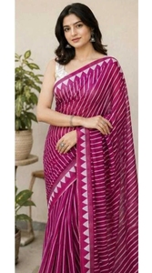 KV Women's Striped Daily Wear Cotton Blend <b>Saree</b> with Unstitched Blouse (<b>Purple</b>) Reversible Quick Dry Traditional Style Autumn - Product Image 3