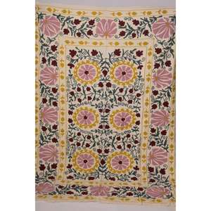 Boho Vintage Handmade Kantha Suzani <b>Quilt</b> Cotton Floral Embroidered Eco-Friendly Washable All-Season Bedspread Indian <b>Throw</b> - Product Image 1