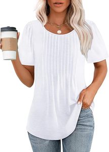 Camisetas de Mujer de Manga Corta, Plisadas, Elegantes, Casuales, con Cuello Redondo, Blusas de Verano - Product Image 2