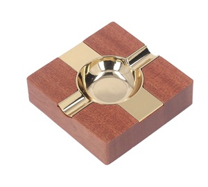 Luxury Wooden Cigar Ashtray <b>Set</b> with Storage Drawer Stainless Steel Metal Liner <b>Square</b> Vintage Wood Ashtray Box Wholesale Tray - Product Image 5