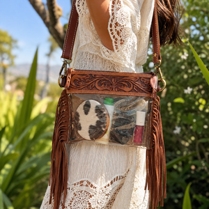 Designer Transparent Clear Bag Stylish Hand <b>Tooled</b> Carving Leather Purse Multi Uses Real Leather Sling Bags for Women's - Product Image 1