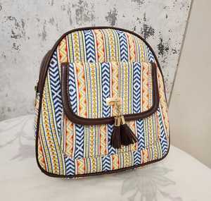 Bohemian Canvas <b>Backpack</b> Vintage Print Softback Tassel Flap Zipper and Hasp Closure for Travel Daily Use - Product Image 2