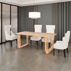 Modern Farmhouse Natural Solid Wood Dining <b>Table</b> 8 Seater U Shape Leg Light Wood Eco Friendly Hotel Home Furniture - Product Image 5