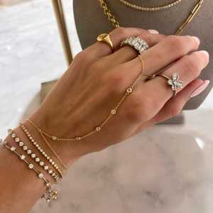 Diamond Hand Chain <b>Bracelet</b> Bezel Set Round Cut Lab Grown Lobster Clasp 10K 14K 18K <b>Solid</b> Gold Modern Fine Jewelry Factory Price - Product Image 4
