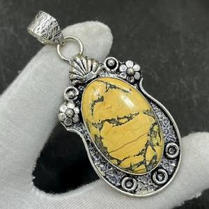 Colgante de Plata de Ley con Jaspe Maligano, Chapado en Oro Antiguo, Hecho a Mano, Joyería Clásica con Piedras Preciosas, Certificado IGI, Único - Product Image 2