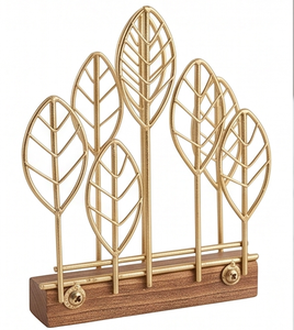 Elegant Leaf Design <b>Napkin</b> <b>Holder</b> With Wooden Base Golden Metal Tissue Stand For Dining Table Kitchen And Home Decoration - Product Image 1