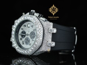 Reloj Cronógrafo Pahal Jewels con Incrustaciones de Diamantes, Caja de Acero Inoxidable de 40 mm, Correa de Acero Inoxidable/Moissanita, Analógico, Estilo Moderno - Product Image 3