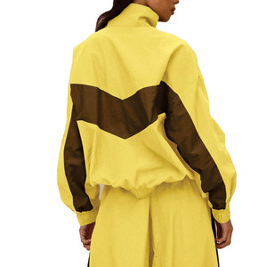 Trendy Women Oversized Yellow Windbreaker Tracksuit <b>Set</b> Lightweight Zip Jacket Elastic Waist Pants Custom OEM Sportswear Hoodies - Product Image 2
