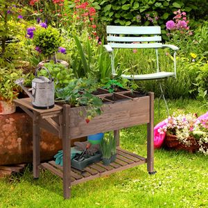 Fioriera Rialzata Marrone 49x21x34 con Griglie per Coltivazione, Ripiano Portaoggetti e Ruote - Forniture da Giardino - Product Image 2