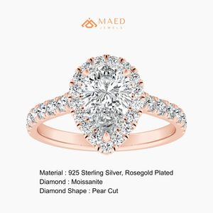 Pear Cut Moissanite Halo <b>Ring</b> Rose Gold Engagement <b>Ring</b> Women Bridal Jewelry Gift USA Fashion - Product Image 6